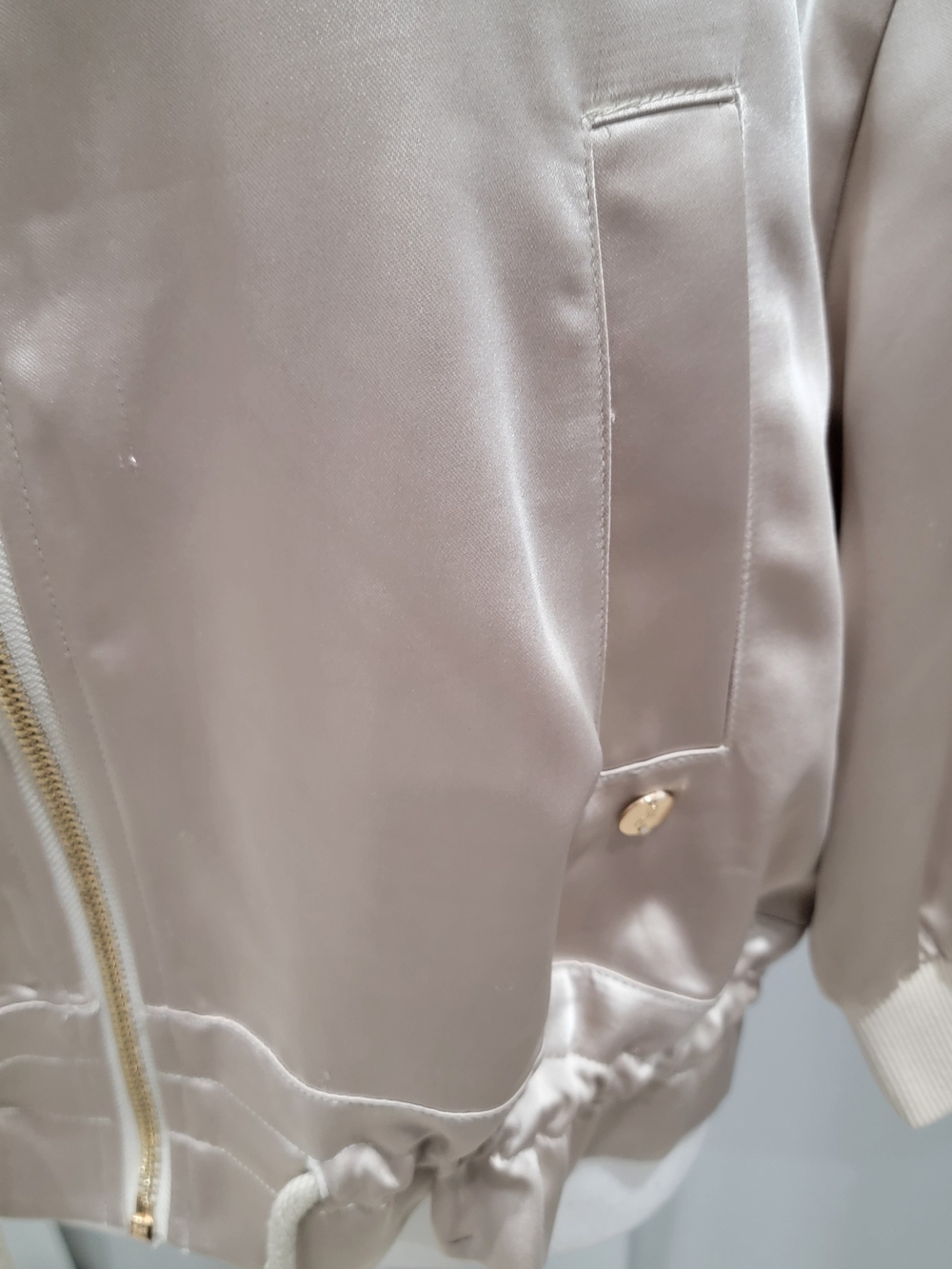 Joseph Ribkoff Satin Bomber Jacket - Light Beige - Picture 3 of 10